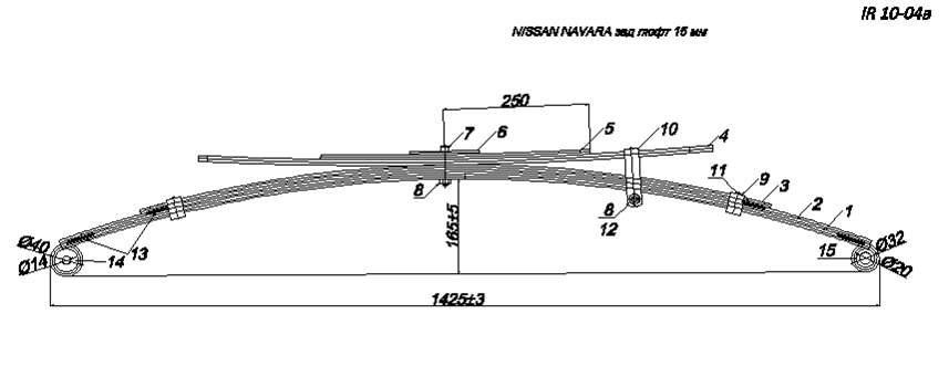 NISSAN NAVARA  лист №4 рессоры 6-ти листовой лифтованной на 15 мм (Арт. IR 10-04-04),
