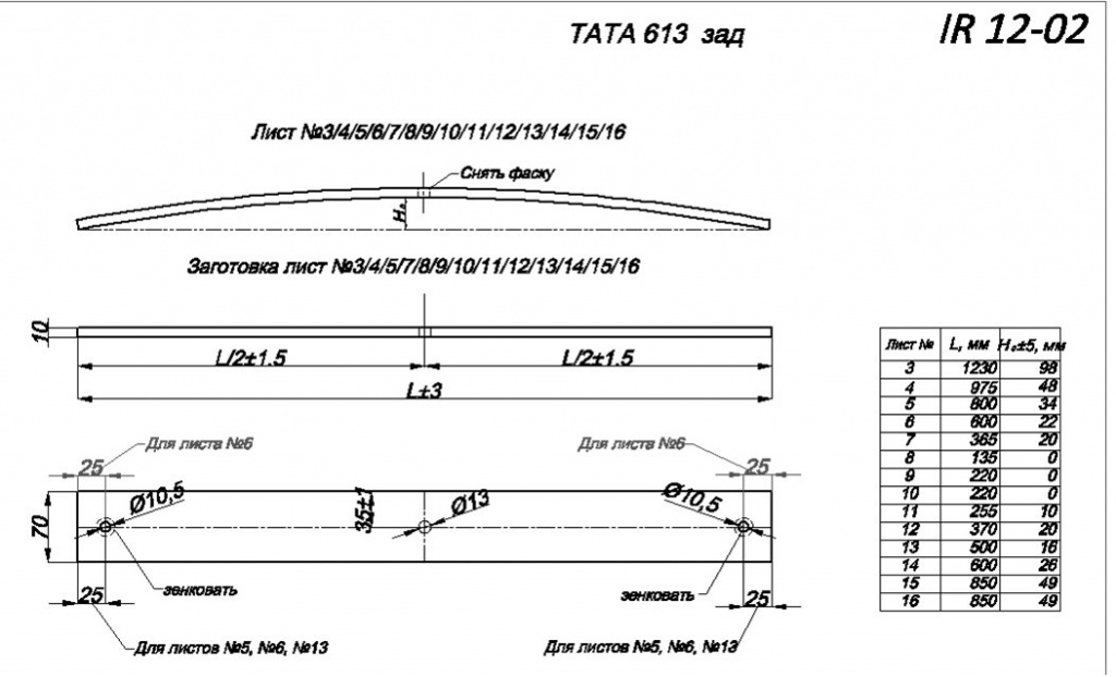 TATA 613 рессора задняя лист № 9 (Арт. IR 12-02-09),