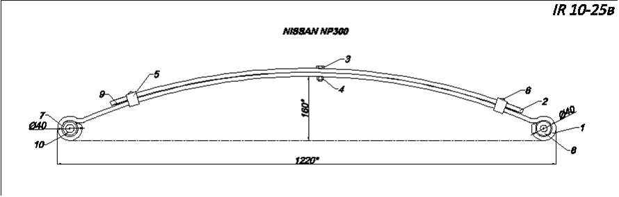IR 10-25-01в аналог NISSAN NP 300 рессора задняя усиленная лист № 1 в сборе
Изготавливается из листа сечение 60*10 вместо 60*8 в стандартном исполнении,