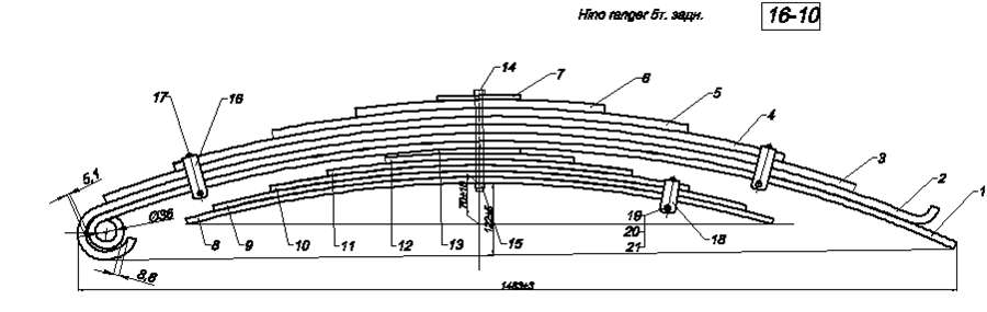 HINO RANGER 5т рессора задняя с подрессорником (Арт. IR 16-10)
Рессора не укомплектована втулкой,