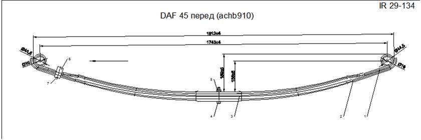 DAF 45 рессора передняя ACHB910 (IR 29-134)
Возможно приобретение отдельных листов рессоры.,
