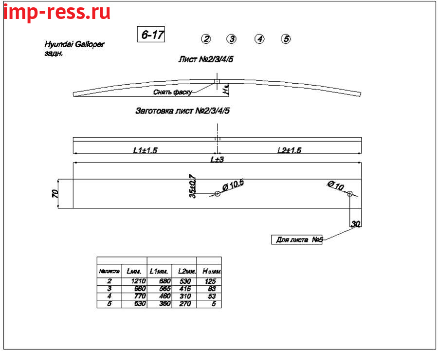HYUNDAI GALLOPER  рессора задняя лист № 4 (Арт. IR 06-17-04),рессоры Galloper