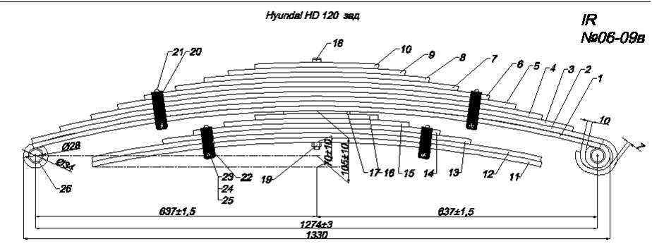 HYUNDAI HD 120 рессора задняя с подрессорником (Арт. IR 06-09),