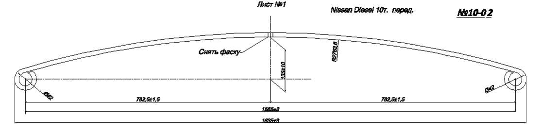 NISSAN DIESEL 10 т. рессора передняя лист №1 (коренной) (Арт. IR 10-02-01),
