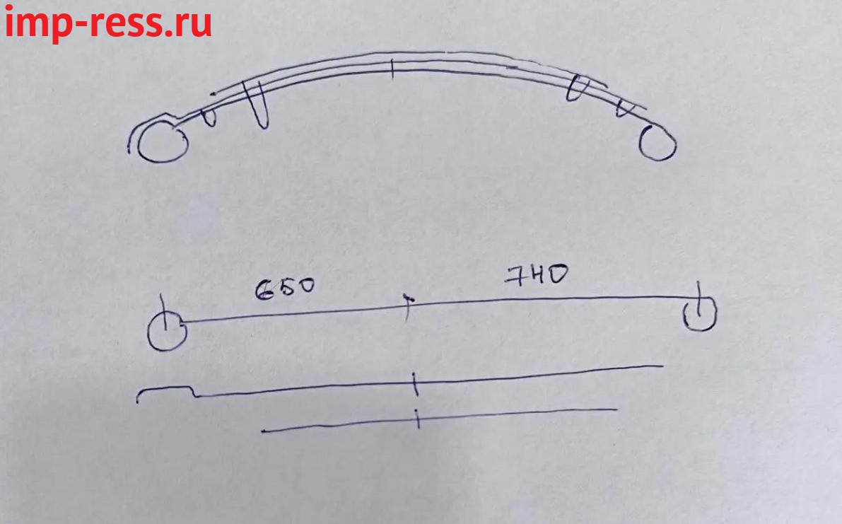 Рессора Toyota HIACE GDH300 по размерам заказчика
Размеры ушей отличаются от оригинальных, но под пальцы на 16 и 14 мм
В оригинале рессора изготавливается из полосы переменного сечение. Наша рессора полностью из полосы 70*11,