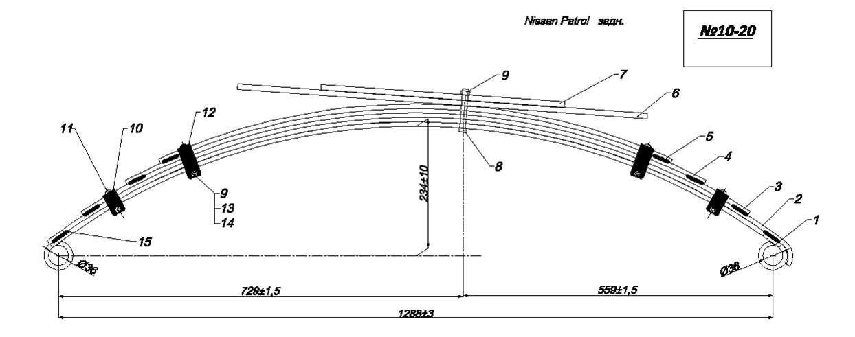 NISSAN PATROL W260 задняя рессора IR 10-20
Возможно заказать изготовление отдельных листов,листы рессора Nissan Patrol