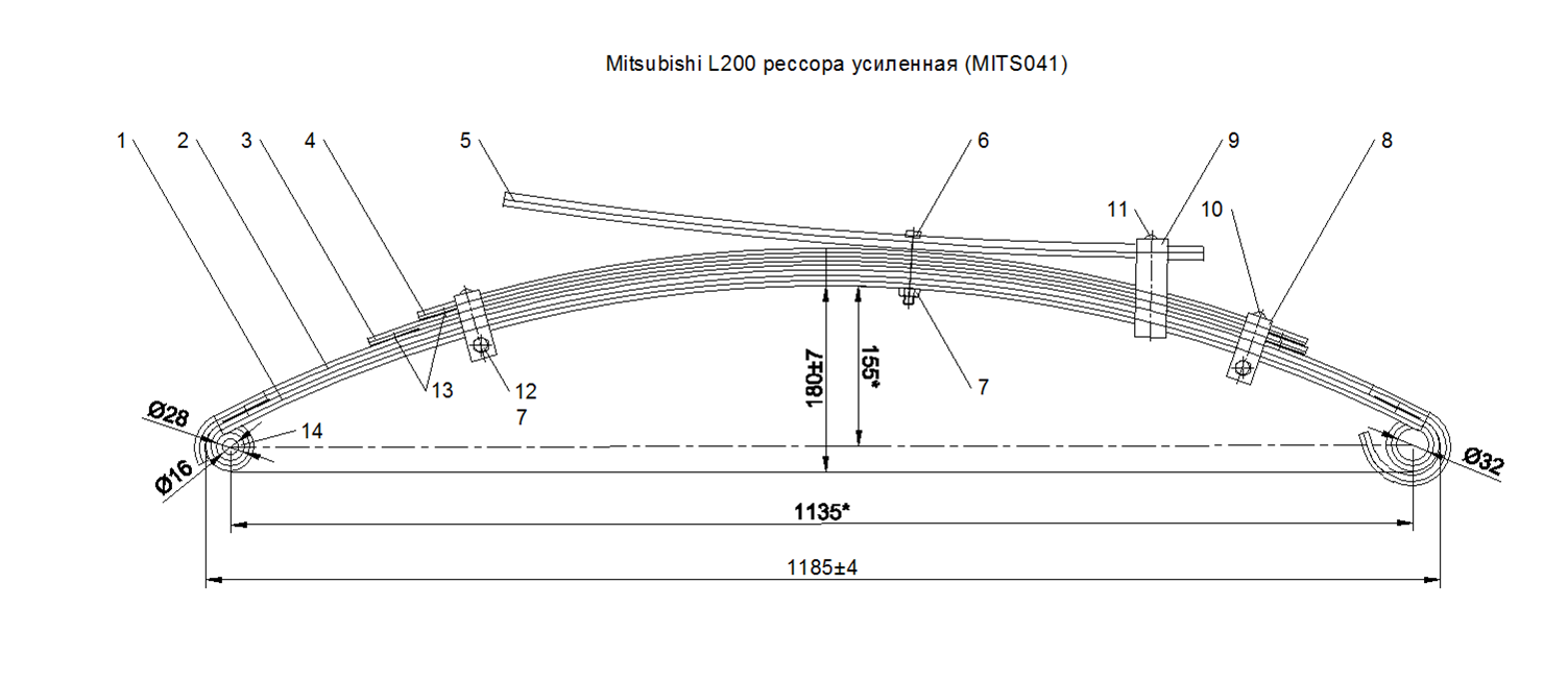 (аналог IRONMAN MITS041C) MITSUBISHI L200 с 2006-2014г, рессора задняя  усиленная (Арт. IR 01-24)
Усиление за счет изготовления коренного и подкоренного листа из полосы 70*10 (оригинал 70*7)
Второй и третий лист изготавливаются из полосы 70*8
Высота рессоры -180 мм (оригинал 155 мм)

,