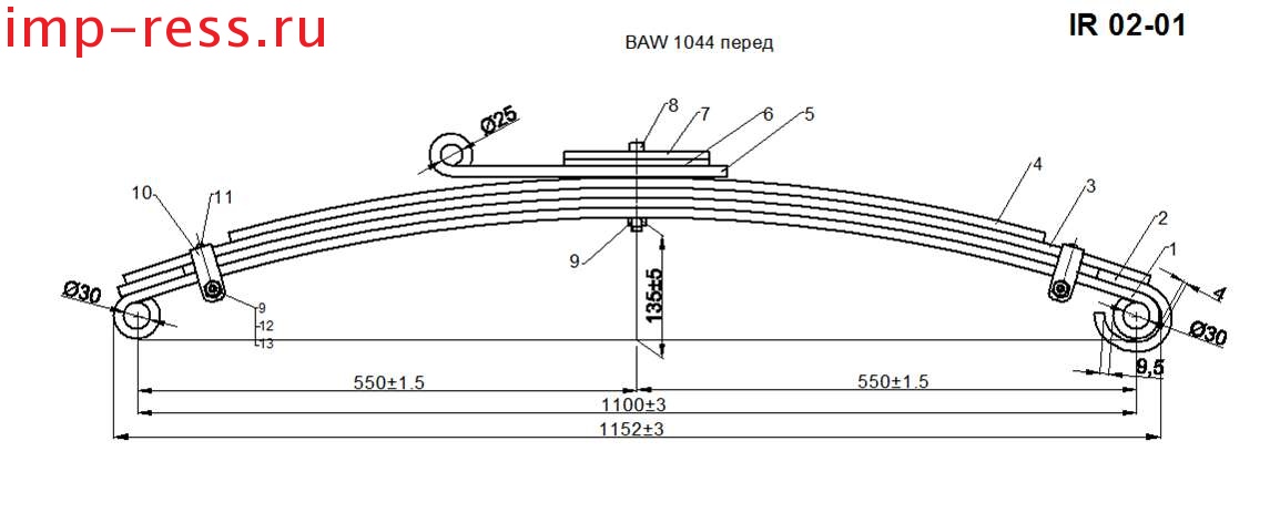 BAW 1044 рессора передняя (Арт. IR 02-01),