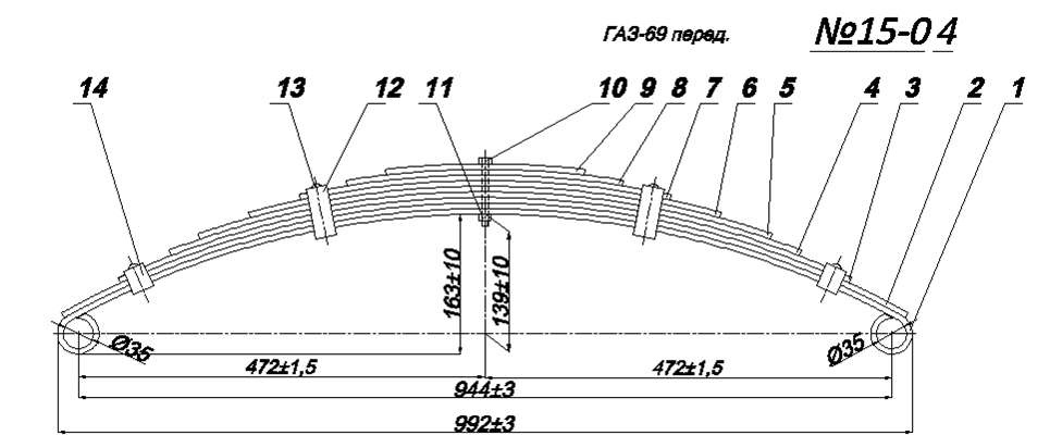 ГАЗ 69 рессора передняя без подгиба (Арт. IR 15-04),