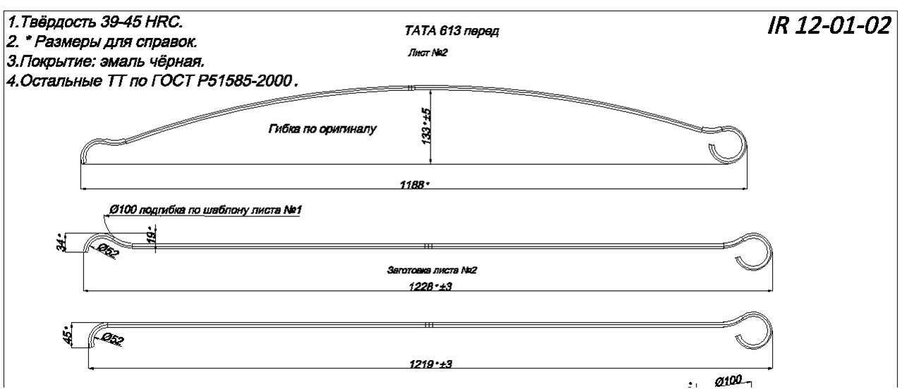 TATA 613 рессора передняя лист № 2 (Арт. IR 12-01-02),