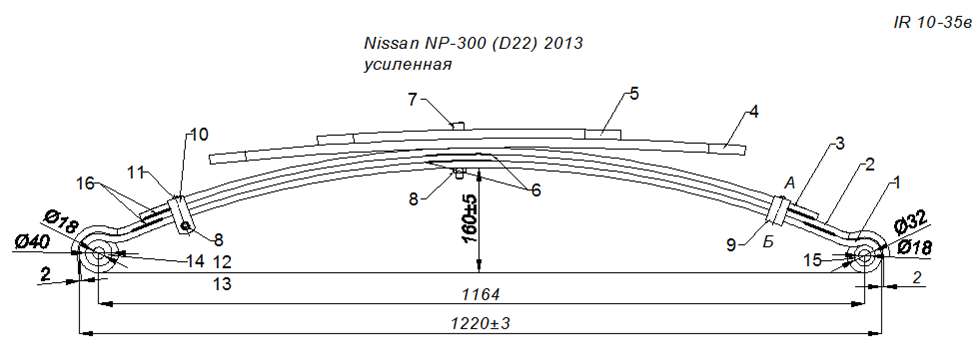 NISSAN NP 300 рессора усиленная лист №2 подкоренной (Арт.IR 10-35-02)
Усиление листа осуществляется за счет увеличения толщины листа 10мм вместо 8мм,