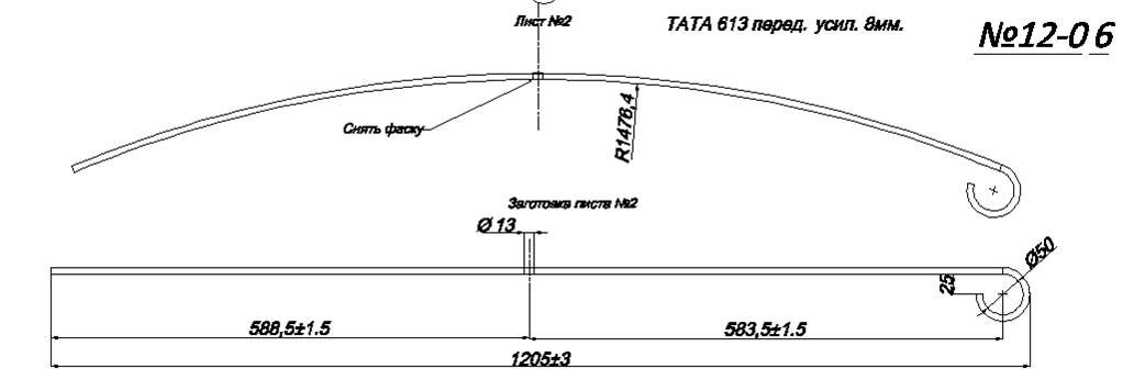 ТАТА 613 рессора передняя лист № 2 (Арт. IR 12-06-02),