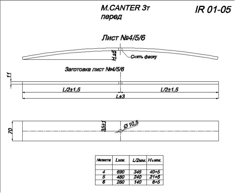 MITSUBISHI CANTER рессора передняя лист № 4 (Арт. IR 01-05-04),