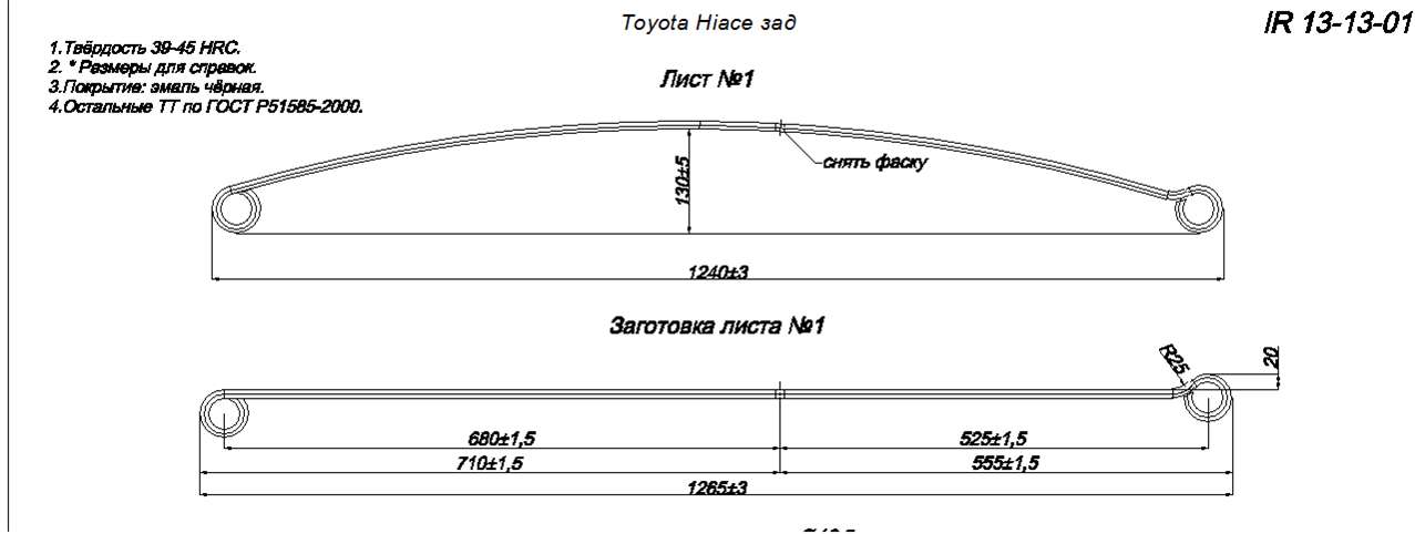 TOYOTA HIACE с 2005г  рессора задняя лист № 1 (Арт.IR 13-13-01),