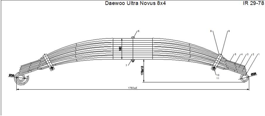 DAEWOO ULTRA NOVUS 8х4 задняя IR 29-78
Изготавливается из полосы сечением 90*30/15 (в оригинале 90*32/14),