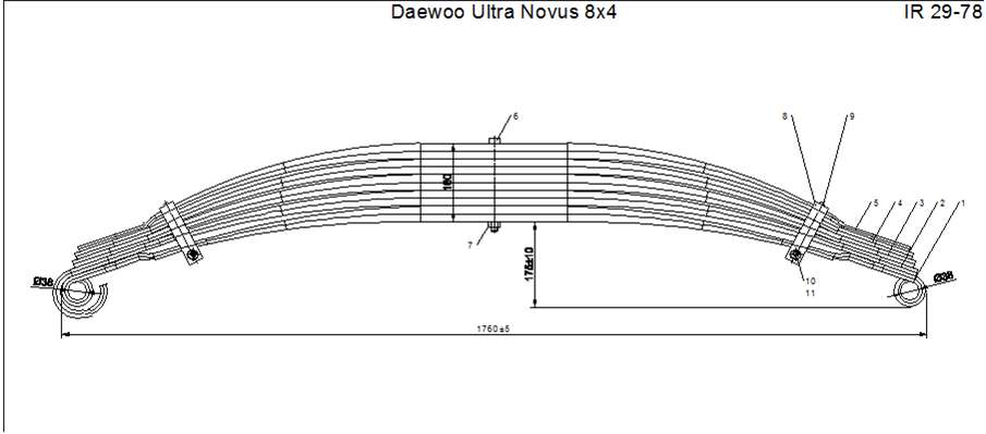 DAEWOO ULTRA NOVUS 8х4 задняя IR 29-78
Изготавливается из полосы сечением 90*30/15 (в оригинале 90*32/14),