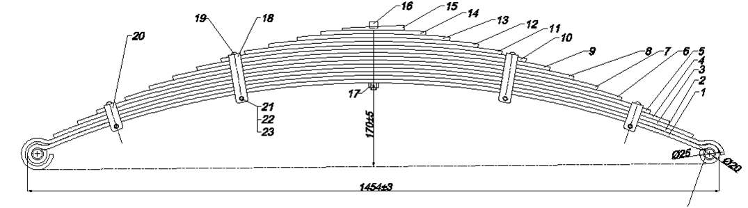 TATA ETALON рессора передняя 15-ти листовая (с втулками) (Арт.IR 12-05в),