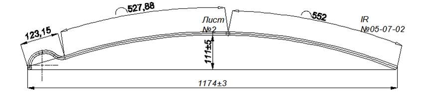 FUSO 5 рессора передняя лист № 2 (Арт. IR 05-07-02),